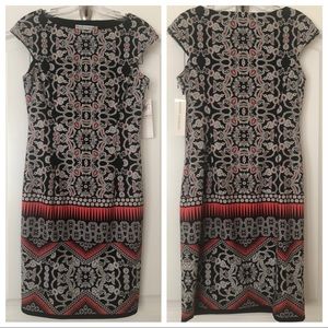 💖3/$15💖Maggie London Black/Red White Patterned Dress Sz 2